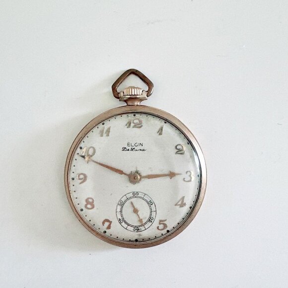 VINTAGE ELGIN DELUXE POCKET WATCH 10K GOLD FILLED - Picture 1 of 9
